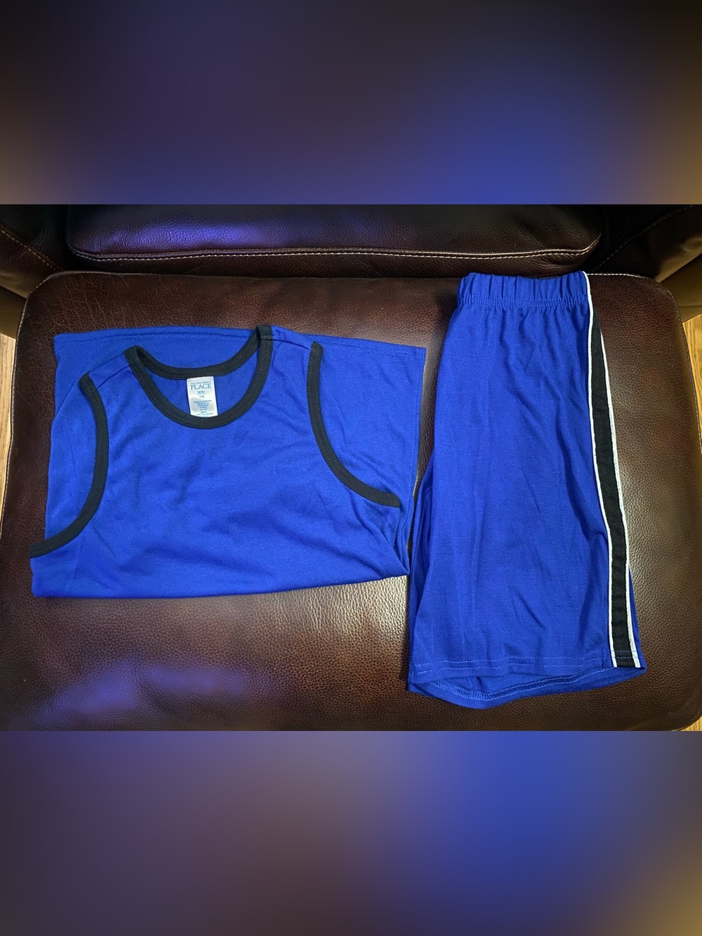 The Children's Place Kids Blue Tank Top & Shorts Set with Black Trim, Sz M (7/8)
